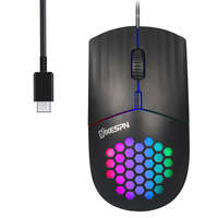 Ezone Vezetékes Gamer Egér, SXS-838, USB-C csatlakozós, RGB világítás, 3200dpi, Fekete borítás