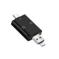 Ezone 3in1 OTG kártyaolvasó, támogatja a MicroSD/TF és SD kártyákat, USB-C + MicroUSB/USB 2.0 csatlakozóval, fekete