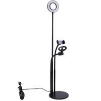Ezone LED Gyűrűs Flexibilis Asztali Telefontartó Mikrofonállvány, Kör alakú, Meleg/Semleges/Hideg fény, Vezetékes távirányító, fekete állvány