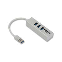 Ezone 3in1 USB elosztó és kártya olvasó (USB3.0->3xUSB3.0,MicroSD/TF,SD), támogatja a MicroSD/TF és SD kártyákat, USB3.0, Ezüst