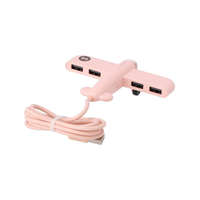 Ezone PL4 USB elosztó (USB2.0 -> 4xUSB2.0), repülőgép alakú, 4 portos USB2.0, rózsaszín