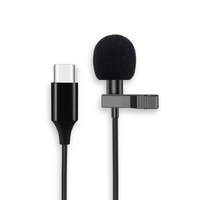 Ezone Csiptetős Mikrofon, sztereó, USB-C csatlakozóval, okostelefonhoz, Szélzaj-védő szivaccsal, fekete