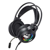 Ezone Gamer fejhallgató, USB + 2db 3,5mm Jack, vezetékes headset, mikrofon, hangerőszabályzó, RGB LED világítás, fekete