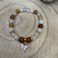 Butterfly karkötő | Fehér és sárga jáde ásvány 8 mm