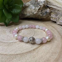 Rózsakvarc és fehér jáde ásvány karkötő 8 mm - Amara