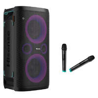 Hisense Hisense Party Rocker One Plus hordozható Bluetooth hangszóró mikrofonnal,300W, QI töltő, fekete