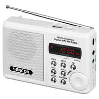 Sencor Sencor SRD215W hordozható rádió, LED kijelző, USB csatlakozó, elemes, 3,5 mm Jack, fehér