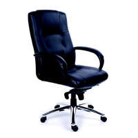 MAYAH Főnöki szék, hintamechanikával, fekete bőrborítás, króm lábkereszt, MAYAH "Enterprise"