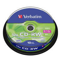 VERBATIM CD-RW lemez, újraírható, SERL, 700MB, 8-10x, 10 db, hengeren VERBATIM