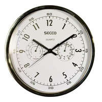 SECCO Falióra, 30,5 cm, páratartalom mérővel, hőmérővel,fehér számlap, SECCO, króm keret