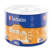 VERBATIM DVD-R lemez, 4,7GB, 16x, 50 db, zsugor csomagolás, VERBATIM