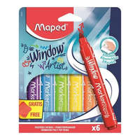 MAPED Ablakfilc készlet, vastag, törlőkendővel, 5 mm, MAPED "Marker&#039;Peps", 6 különböző szín