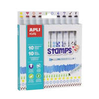 APLI Filctoll készlet, nyomda, APLI Kids "Markers Duo Stamps", 10 különböző szín és minta