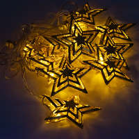  Ünnepi dekorációs LED fényfüzér - meleg fehér arany csillagok, USB csatlakozóval / 10 LED, 180 cm