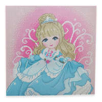  Gyémántszemes kirakó - szőke hajú hercegnő koronával kék ruhában, rózsaszín háttér