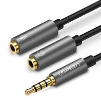 UGREEN UGREEN AUX audio elosztó 3,5 mm-es mini jack kábel (male) fejhallgatóhoz + mikrofonhoz (female), 20 cm (fekete-szürke)