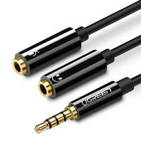 UGREEN UGREEN AV141 AUX audio elosztó 3,5 mm-es mini jack kábel (dugós) a fejhallgatóhoz + mikrofon (anya), 20 cm (fekete)