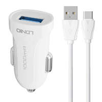 LDNIO Car charger LDNIO DL-C17, 1x USB, 12W + USB-C cable (white)