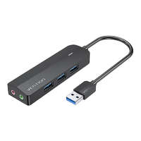 Vention Hub USB 3.0 z 3 portam i kartą dźwiękową 2x TRS 3,5mm CHIBB 0,15m czarny