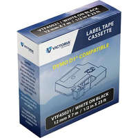 VICTORIA TECHNOLOGY Feliratozógép szalag, 12 mm x 7 m, VICTORIA TECHNOLOGY, fekete-fehér