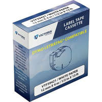 VICTORIA TECHNOLOGY Feliratozógép szalag, papír, 12 mm x 4 m, VICTORIA TECHNOLOGY, fehér
