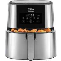 Elite Electronics Elite® 8 L-es Air Fryer + receptkönyv, 1800W olaj nélküli forró levegős fritőz digitális kijelzővel, elegáns rozsdamentes acél burkolattal