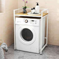 Elite Home Elite Home® masszív fém fürdőszobai polc mosógép fölé fa polccal, fehér - 110 cm