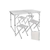 RPP Összecsukható kemping szett, 1 db alumínium asztal 4 db székkel, 120×60,5 cm-es asztallappal