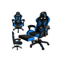 RPP Gamer szék öko-bőr borítással, lábtartóval, 150 kg teherbírással, fekete-kék színben