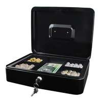 RPP Fém pénztartó doboz, pénzkazetta, aprópénztartóval, 2 db kulccsal, fekete színben