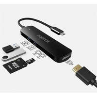APPROX USB HUB - Type-C 5in1 HUB (2db USB3.0, 1db MicroSD 1db SD kártya, 1db HDMI 4k30Hz) Fekete
