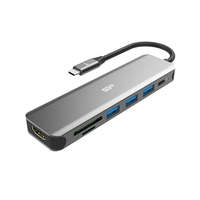 Silicon Power USB HUB - Type-C 7in1 HUB (1db HDMI, 1db MicroSD, SD kártya, 3db USB3.0, 1db Type-C ) Fekete