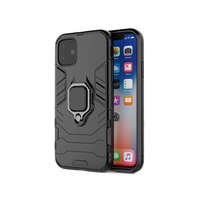OEM Apple Iphone 11 Pro erősített ütésálló szilikon tok fém gyűrűvel fekete