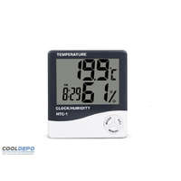  Digitális hőmérő, LCD kijelző, idő, hőmérséklet és páratartalom egyidejű megjelenítése, falra vagy asztalra