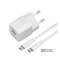 4smarts 4smarts VoltPlug Duos hálózati gyorstöltő adapter, USB, Type-C, 20W + Type-C kábel, 1,5m, fehér