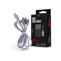 Maxlife Maxlife USB töltő- és adatkábel 1 m-es vezetékkel - Maxlife 3in1 for Lightning/microUSB/Type-C USB Cable - 5V/2A - ezüst