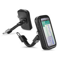 Haffner Univerzális kerékpárra/motorkerékpárra szerelhető, por- és cseppálló telefontartó 6.4-8'' méretű készülékekhez - fekete