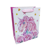 Ajándéktasak - kicsi (fehér alapon rózsaszín unikornis virágokkal)