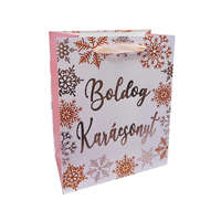 Ajándéktasak - kicsi (rózsaszín alapon hópelyhek karácsonyi köszöntéssel)