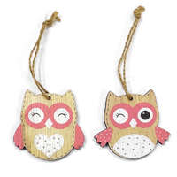 Tavaszi dekorációs figura (8db-os bagoly, kacsintó és lehunyt szemmel, natúr-rózsaszín)