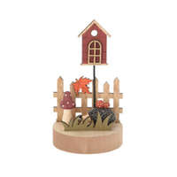 Őszi dekorációs figura (fekvő süni bordó gombával fa hengeren kerítéssel és házikóval)