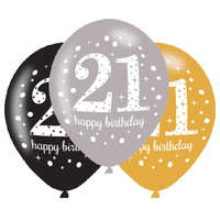 Javoli Happy Birthday 21 Gold léggömb, lufi 6 db-os 11 inch (27,5 cm)