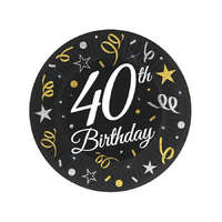 Javoli Happy Birthday 40 B&C papírtányér 6 db-os 18 cm