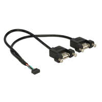 DeLock DeLock Cable USB 2.0 pin header female 2.00 mm 10 pin > 2x USB 2.0 Type-A female panel-mount 25cm