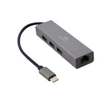 Gembird Gembird USB-C Gigabit network adapter with 3-port USB 3.1 hub Grey