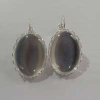 PC Fém fülbevaló alap lencsével ovális csipkés szélű, 18 x 25mm 1 pár - ezüst