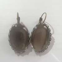 PC Fém fülbevaló alap lencsével ovális csipkés szélű, 18 x 25mm 1 pár - bronz