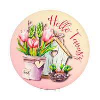 DC Nyomtatott fa tábla - Helló Tavasz - tulipános kör alakú 5cm