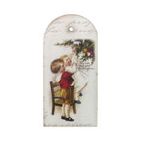 DC Nyomtatott fa tábla - Vintage karácsony - gyerekek 10cm x 5cm