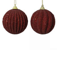Bordás mintás glitteres gömb bordó 8cm